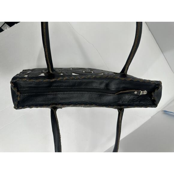 JL Saldivar Black White Handtooled Leather Purse Handbag cross Western - Picture 3 of 8